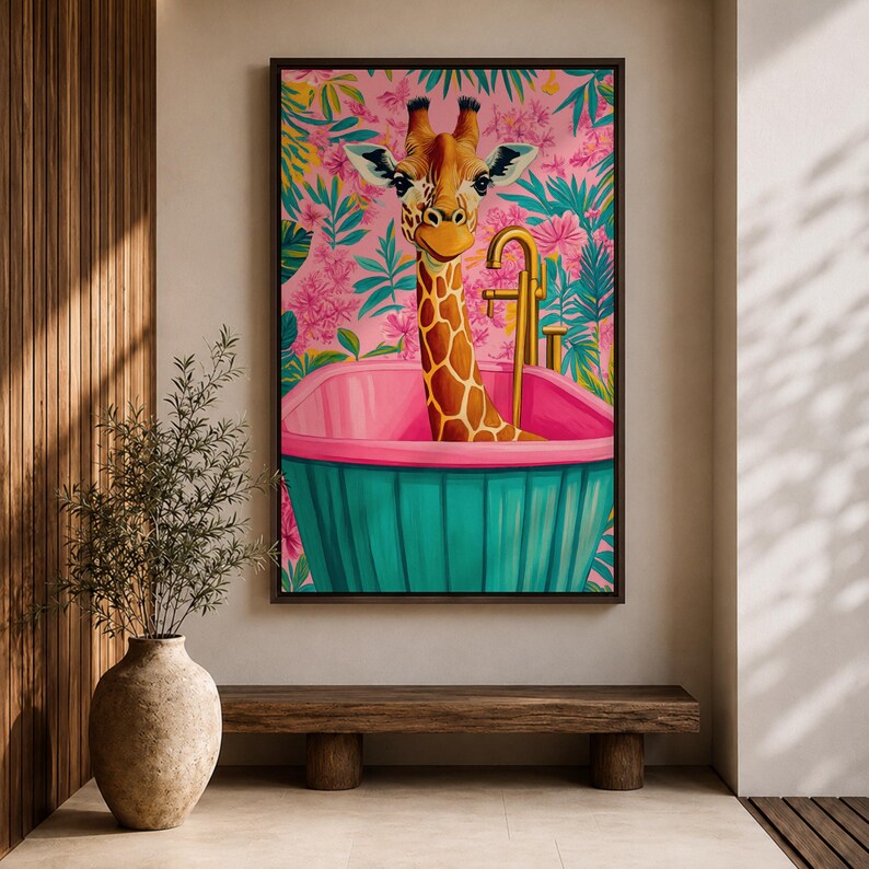 Giraffe Wildlife Wall Art Bathtub Animal Tropical Nature Gift Kids Nursery Bathroom Home Decor