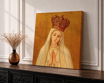 Our Lady of Fatima Wall Art Virgin Mary Framed Canvas Catholic Home Decor