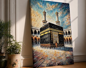 Quadro da parete Kaaba, Grande Moschea, Tela incorniciata, Masjid Al Haram, Mecca, Decorazione islamica testurizzata