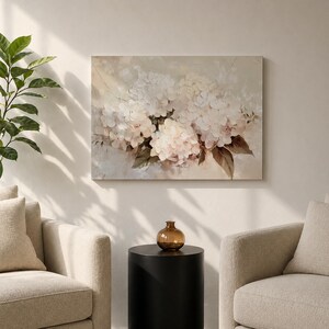Hydrangea Wall Art Hortensia Framed Canvas Soft Bloom Botanical Vintage Floral Cottage Home Decor