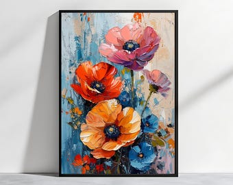 Original watercolor painting of red poppies by the sea, painting 