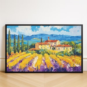 Tuscan Vineyard Impasto Art Print: Vibrant Italian Countryside Rustic Botanical Decor (Digital Download)