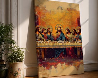 Wandbild „Letztes Abendmahl“ – Jesus und die Apostel – gerahmte Leinwand – Vintage-Stil – Christliche Gebetsraumdekoration