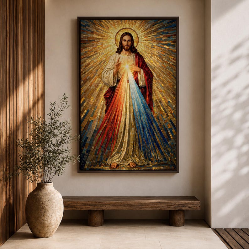 Divine Mercy Wall Art Jesus Mosaic Christian Icon Religious Gift Prayer Room Home Decor