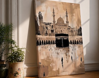 Quadro da parete Kaaba Moschea Sacra Tela incorniciata Masjid Al Haram Mecca Decorazione Islamica Astratta