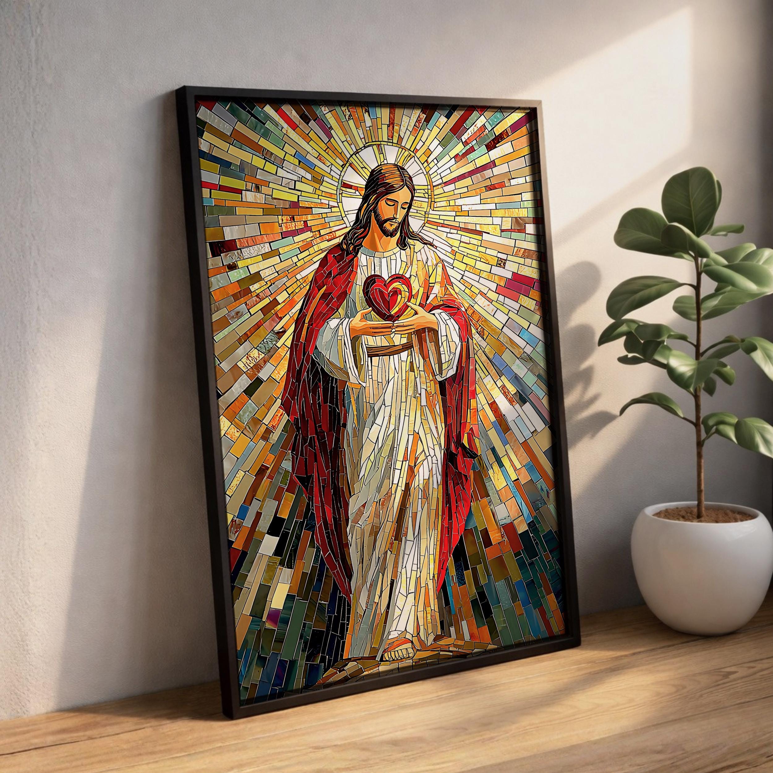 Sacred Heart of Jesus Wall Art Christ Redeemer Framed Canvas Stained ...