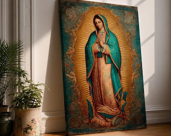 Our Lady of Guadalupe Wall Art Virgin Mary Framed Canvas Mexican Catholic Religious Decor