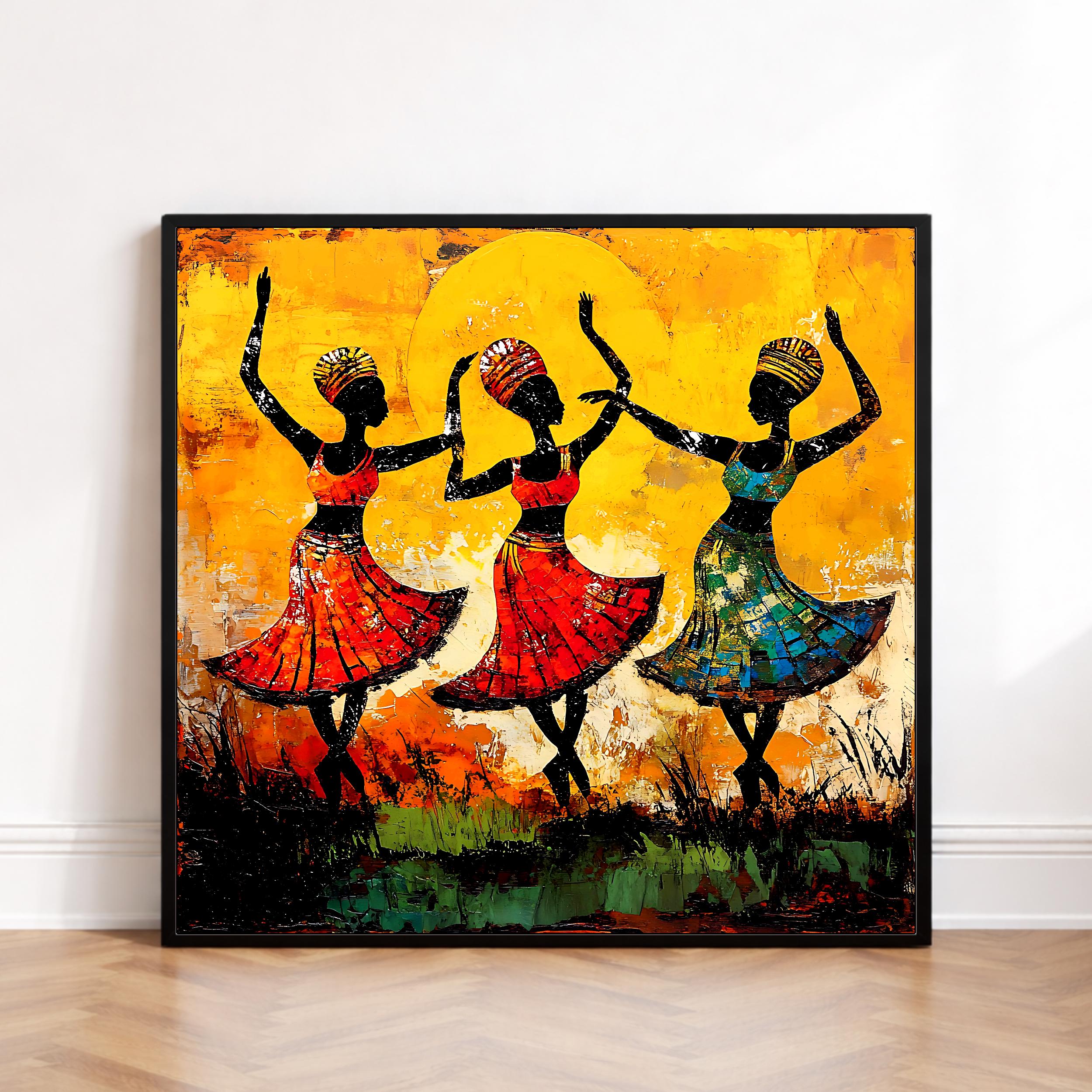African Dance Wall Art: Vibrant Tribal Impasto Decor (digital