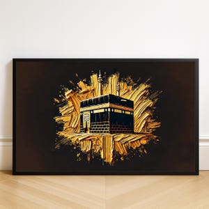 Gold Kaaba Oil Painting Print: Islamic Sacred Mecca Mosque (Digital Download)