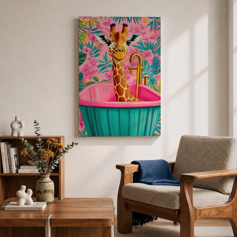 Giraffe Wildlife Wall Art Bathtub Animal Tropical Nature Gift Kids Nursery Bathroom Home Decor