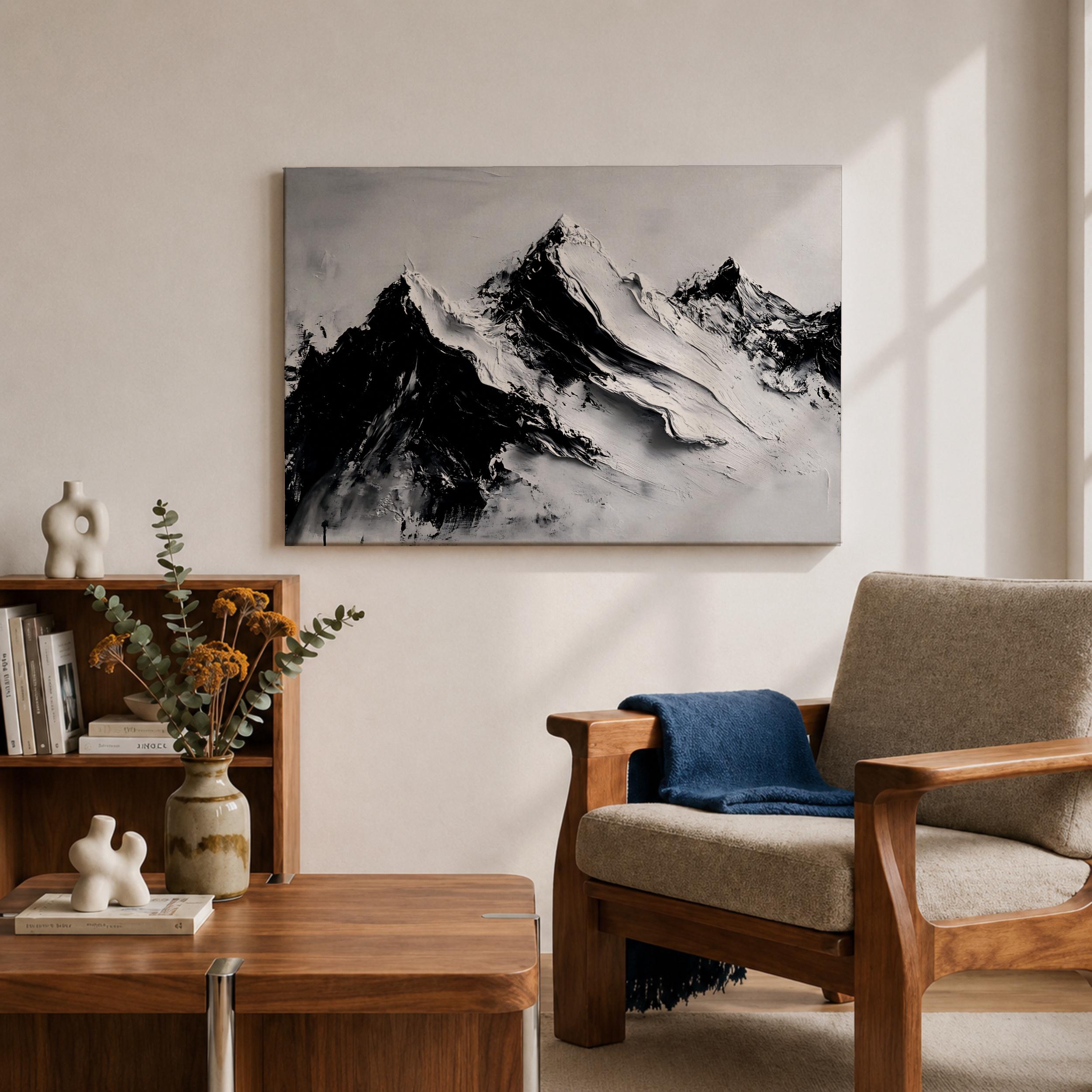 Mountain Wall Art Alpine Peaks Framed Canvas Nature Minimalist