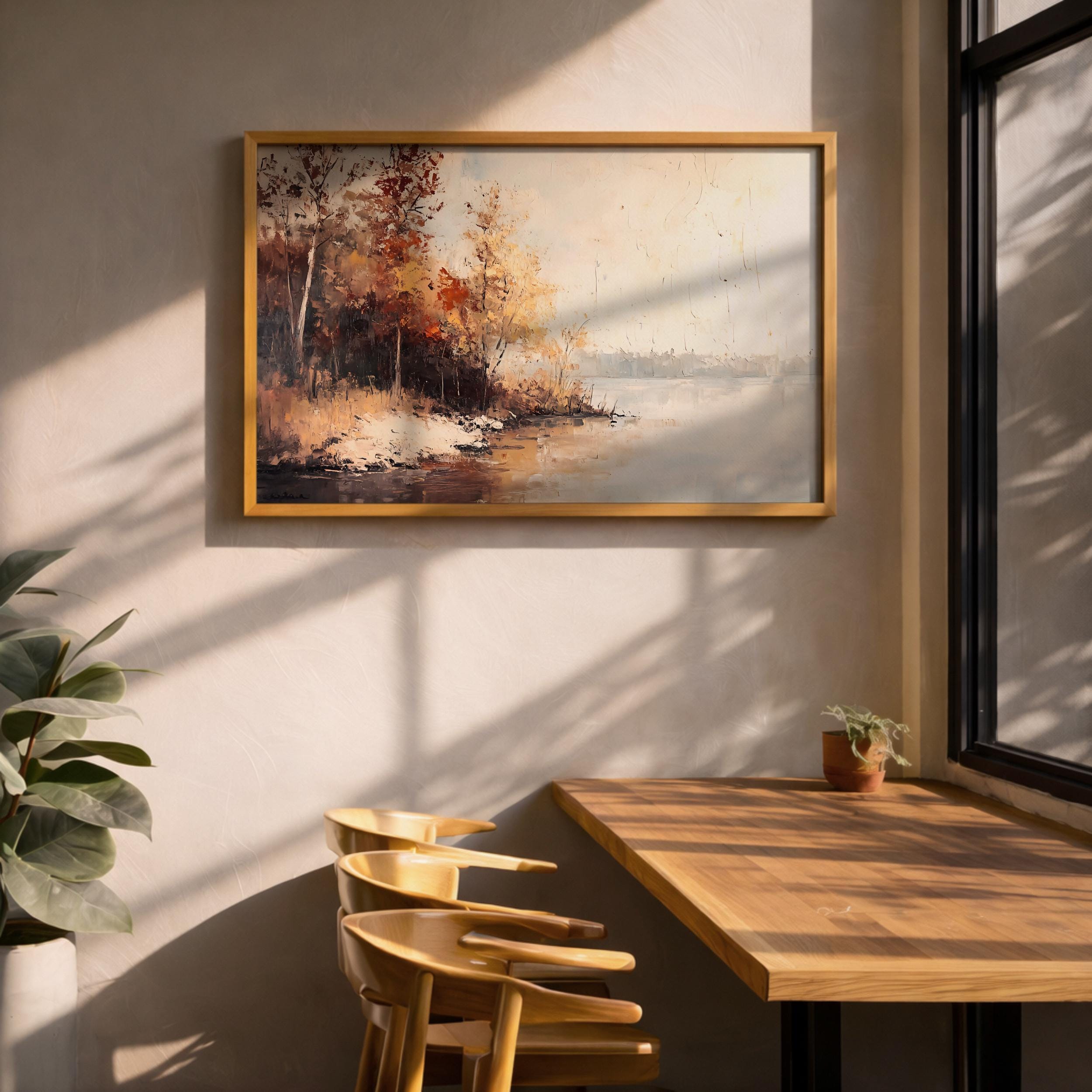 Autumn Landscape Wall Art Lakeside Framed Canvas Fall Nature Rustic ...
