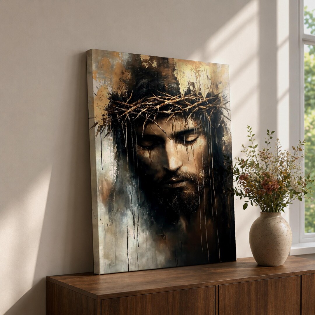Jesus Christ Wall Art Crown of Thorns Framed Canvas Savior Vintage ...