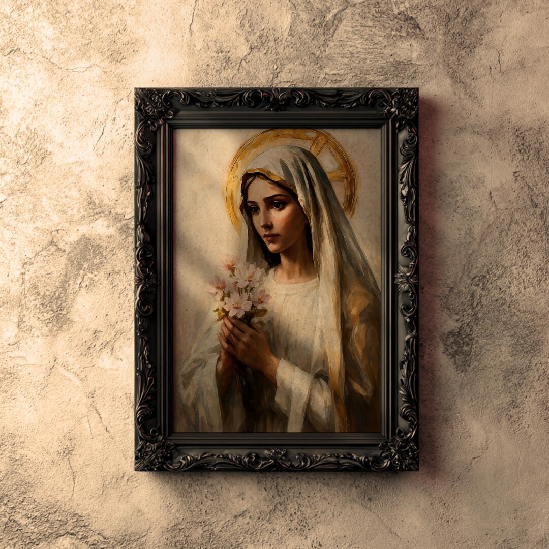 Virgin Mary Wall Art Blessed Madonna Framed Canvas Marian Devotional ...