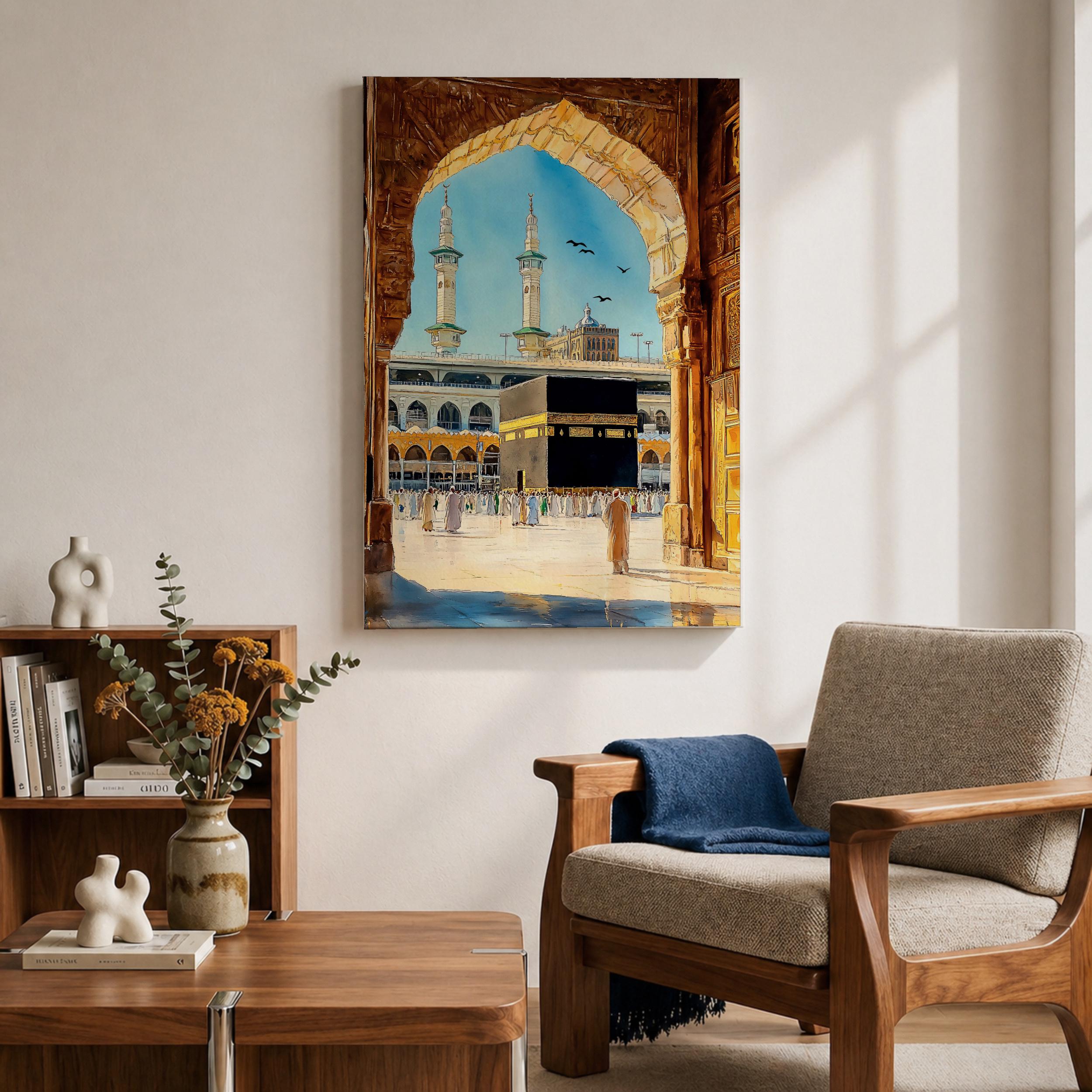 Kaaba Wall Art Arch View Framed Canvas Masjid Al Haram Watercolor
