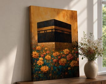 Kaaba Wall Art Mecca Masjid Al Haram Islamic Framed Canvas Floral Sacred Mosque Decor
