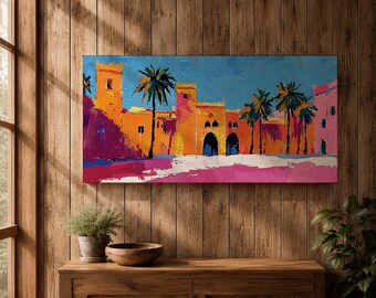 Morocco Kasbah Wall Art, Panoramic Moroccan Architecture Canvas
