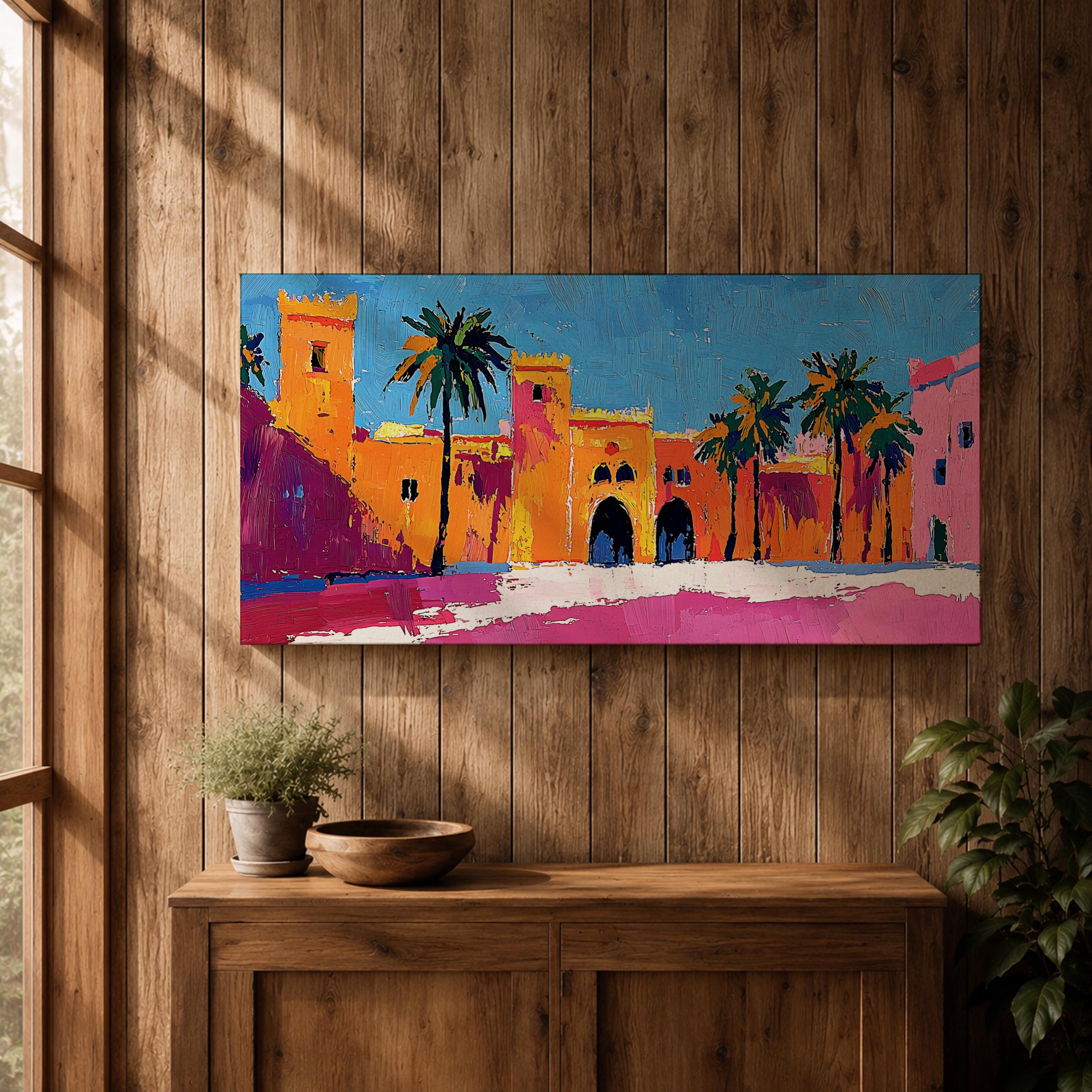 Morocco Kasbah Wall Art, Panoramic Moroccan Architecture Canvas