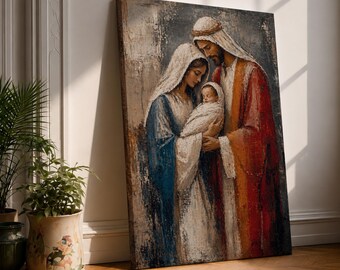 Holy Family Wall Art Framed Canvas Mary Joseph Baby Jesus Christian Home Decor