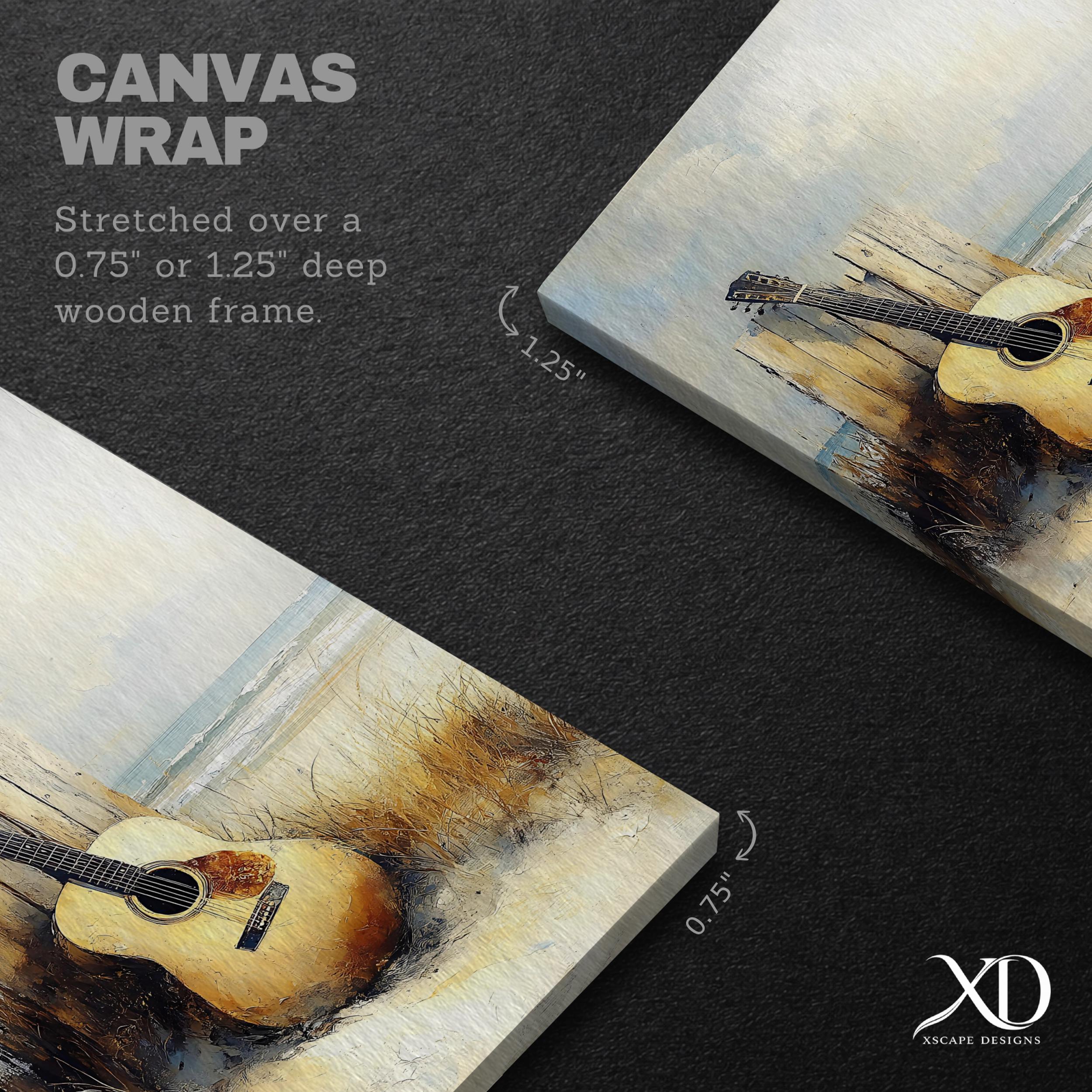 Acoustic Guitar Wall Art Beach Music Framed Canvas Textured