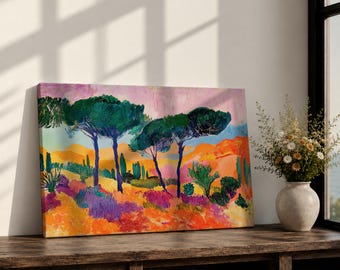 Mediterranean Landscape Wall Art Italian Countryside Framed Canvas Tuscany Inspired Rustic Home Decor