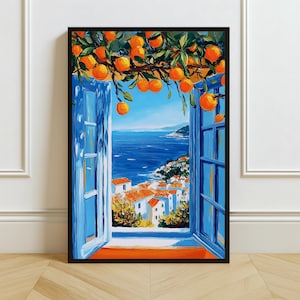 Orange Tree Window View Print: Mediterranean Coastal Summer Decor (Digital Download)