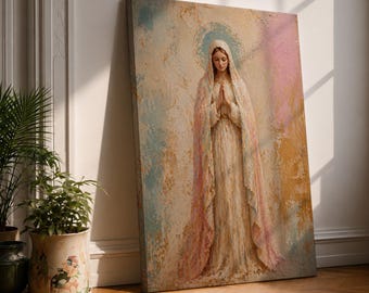 Virgin Mary Canvas Wall Art, Our Lady Catholic Art, Blessed Mother Painting, Christian Wall Decor, Marian Art Print, Religious Gift