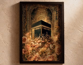 Kaaba Wall Art Ornate Mihrab Floral Framed Canvas Masjid al-Haram Mecca Ottoman Islamic Decor