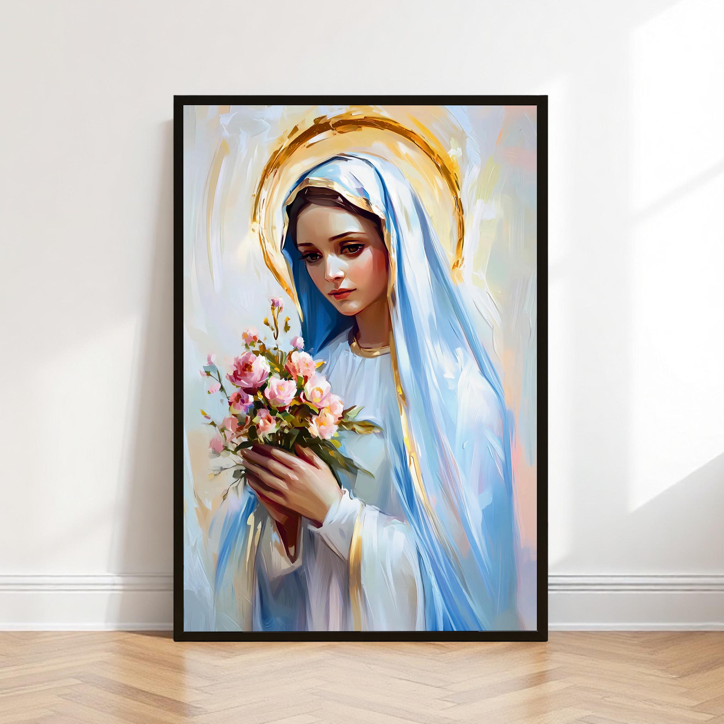 Virgin Mary Art Print: Floral Blessed Mother Catholic Decor
