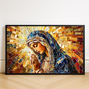 Virgin Mary Mosaic Digital Print – Catholic Wall Art, Christian Prayer Decor, Instant Download
