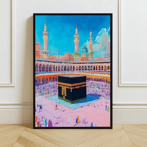 Kaaba Colorful Wall Art | Vibrant Islamic Digital Print | Mecca Mosque Decor | Muslim Sacred Download | Modern Hajj Artwork