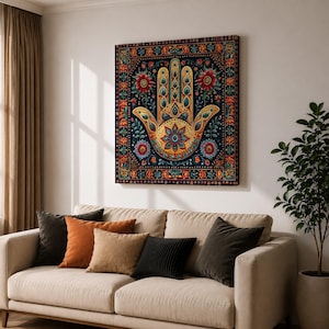 Hamsa Hand Wall Art Evil Eye Framed Canvas Khamsa Persian Boho Protection Home Decor