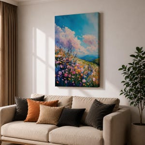 Väggkonst med vildblomsäng Botaniskt landskap Inramad canvas Impasto Landskap Bondgård Heminredning bild 8