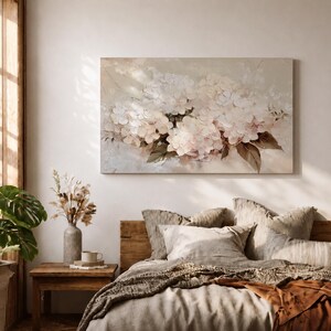 Hydrangea Wall Art Hortensia Framed Canvas Soft Bloom Botanical Vintage Floral Cottage Home Decor