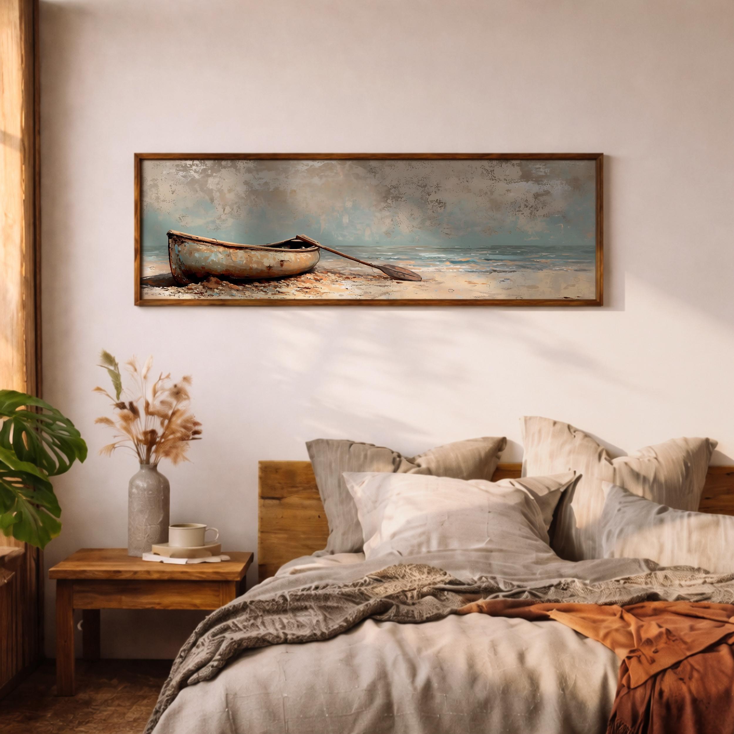 Rowboat Long Narrow Wall Art Rustic Boat Panoramic Canvas Nautical ...