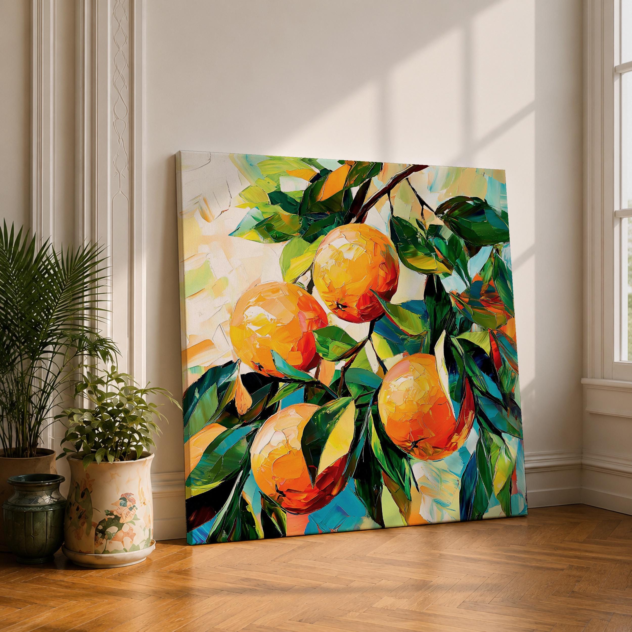絵画 Etrarium Canvas Orange Fruit Canvas Print, Citrus Tree Wall Art, Colorful Kitchen