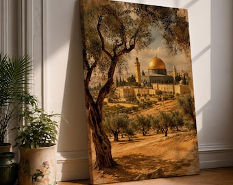 Jerusalem Canvas Wall Art, Dome of the Rock Print, Holy Land Landscape, Islamic Wall Decor, Palestine Art, Vintage Jerusalem Decor