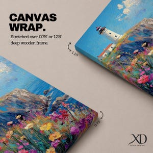 Lighthouse Wall Art, Coastal Wildflower Cliff Abstract Canvas Print, Living Room Decor image 13