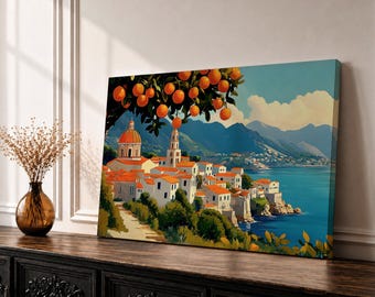 Amalfi Coast Wall Art Positano Italy Framed Canvas Mediterranean Impasto Living Room Decor