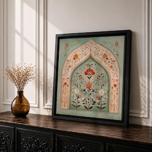 Art mural mihrab arche florale encadrée toile prière niche islamique moghol décoration d'intérieur
