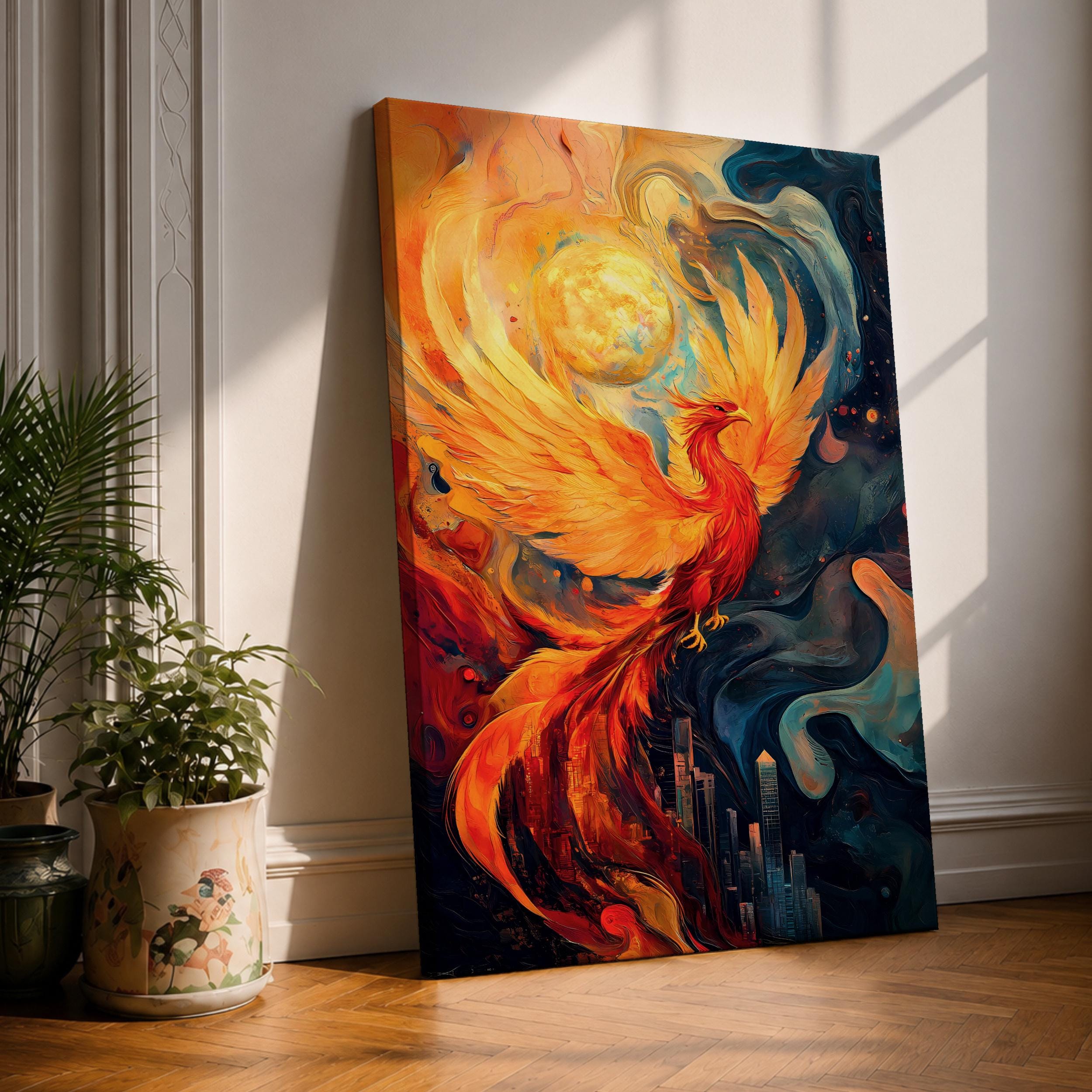 Phoenix Mythical Bird Wall Art Firebird Mythology Symbol Abstract