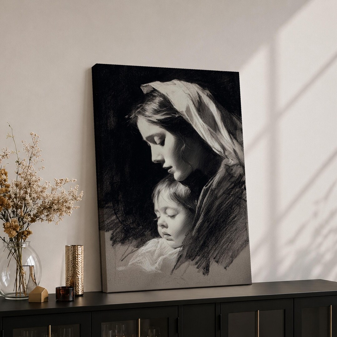 Madonna and Child Wall Art Virgin Mary Framed Canvas Minimalist ...
