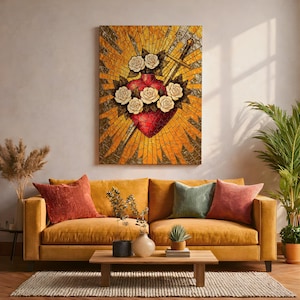 Sacred Heart Wall Art Merciful Savior Framed Canvas Catholic Stained Glass Religious Catholic Decor