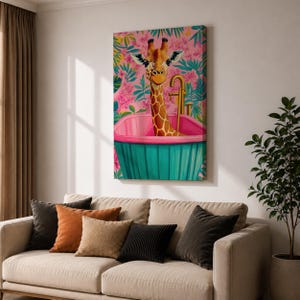 Giraffe Wildlife Wall Art Bathtub Animal Tropical Nature Gift Kids Nursery Bathroom Home Decor