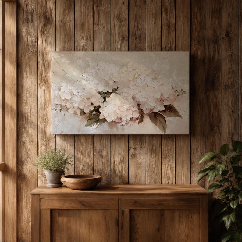 Hydrangea Wall Art Hortensia Framed Canvas Soft Bloom Botanical Vintage Floral Cottage Home Decor