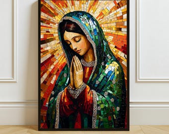 Mary of Guadalupe Mosaic Art Print: Vibrant Catholic Home Decor (Digital Download)