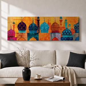 Long Horizontal Islamic Wall Art, Narrow Horizontal Wall Art, Colorful Mosque Art, Islamic Architecture Decor, Mosque Dome Wall Art