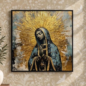 Our Lady of Guadalupe Canvas Print, Mexican Virgin Mary, Byzantine Gold Halo Catholic Painting