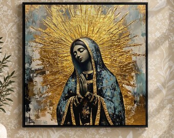 Our Lady of Guadalupe Canvas Print, Mexican Virgin Mary, Byzantine Gold Halo Catholic Painting