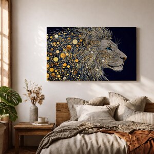 Lion Wall Art Big Cat Framed Canvas Wildlife Mosaic Majestic Safari Bedroom Decor